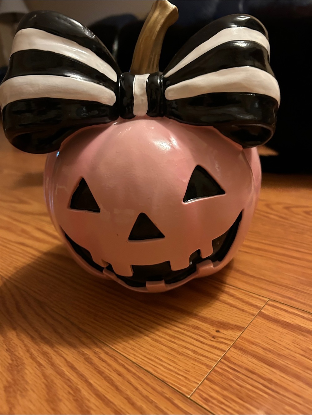 Pink Pumpkin Jack-O'-Lantern with Bow